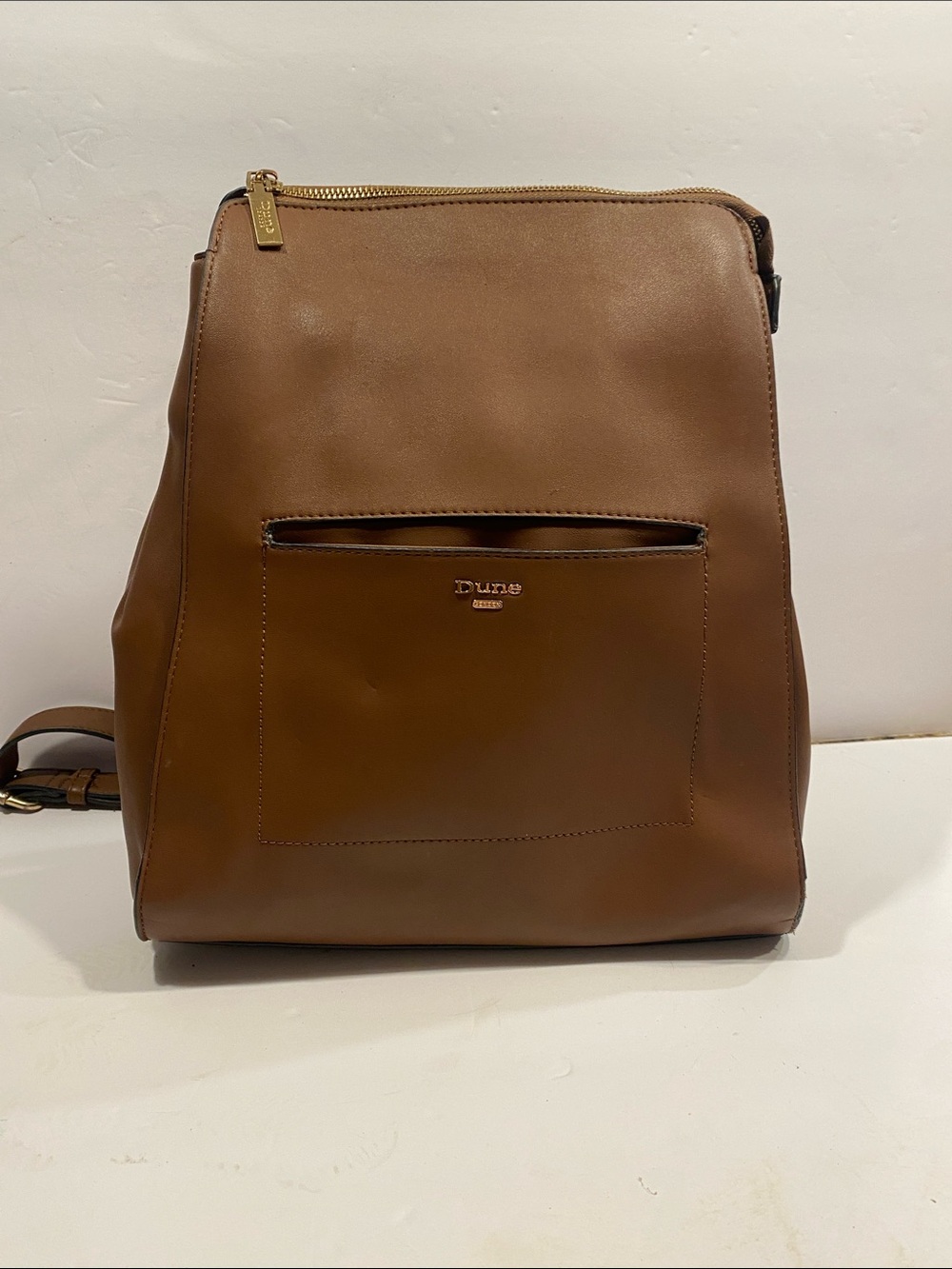 Dune London Chestnut Brown Leather Backpack with Gold Hardware
